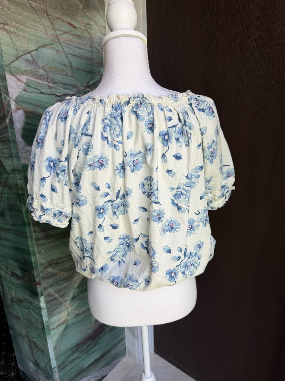 Lucky Brand Floral Puff Sleeve Cotton Bubble Top Size M - Picture 7 of 9